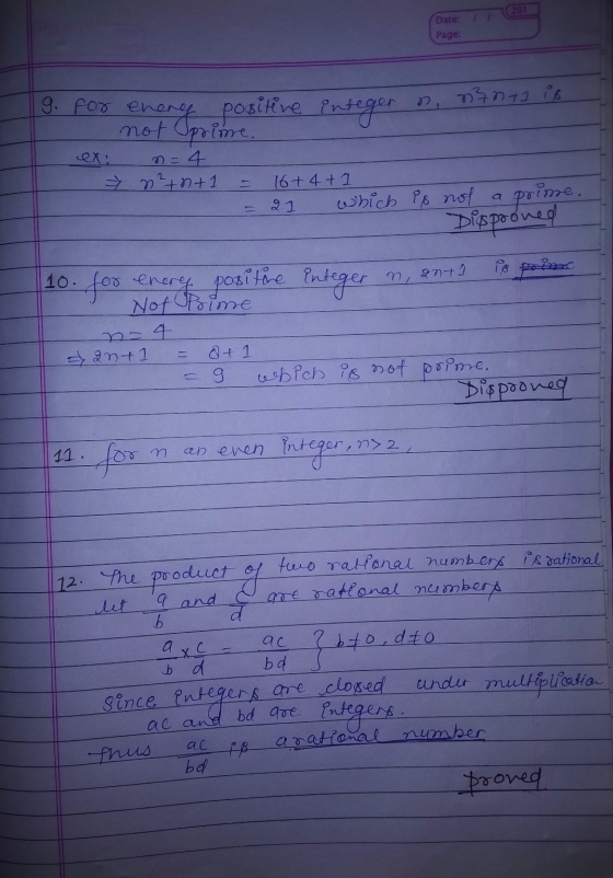 - Date Page: 9. for eneng positive integer n n nt is not prime. ex: n = 4 ² n²+n+1 = 16+4+1 = 21 which is not a prime. I Dipp