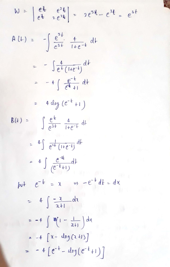 W- et et 2e24 e24 2 e²t - et est A(H) = 0 2t je 4 et Tre-t dr dt Set (ute tyd et dt A clog (e-t + B(t) = sen et et tet itet a