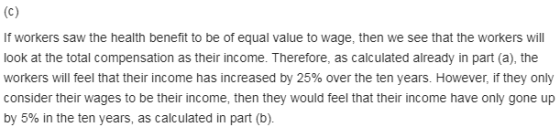 (C) If workers saw the health benefit to be of equal value to wage, then we see that the workers will look at the total compe