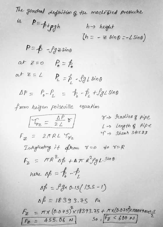 The general definition of the modified pressure = 8 + 8 gh h height at z=0 at z=2 AP = AP 22 [h= Z &in =-Sino) P = &-fazsino