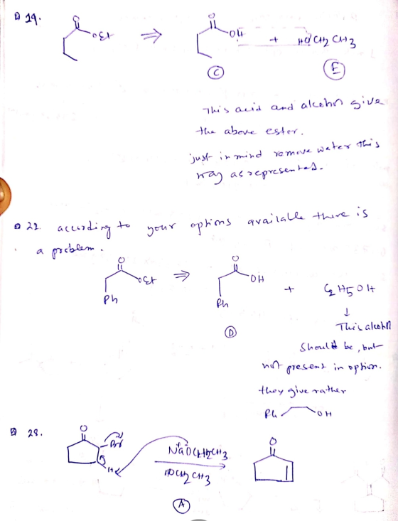 19. ***Best 와 → ou ㅋ how . 4 HOCAD CHz pielany Cu3 This acid and alohn give the above ester. just in mind remove water this w
