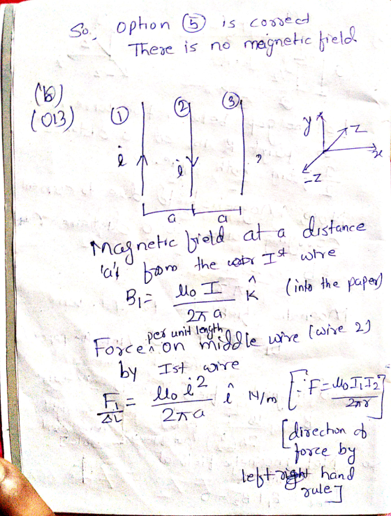 So. is correct option 5 There is no meignetic field (6) (3) (013) ① 2 -Z Magnetre byerted at a distance from the oth Ist wire