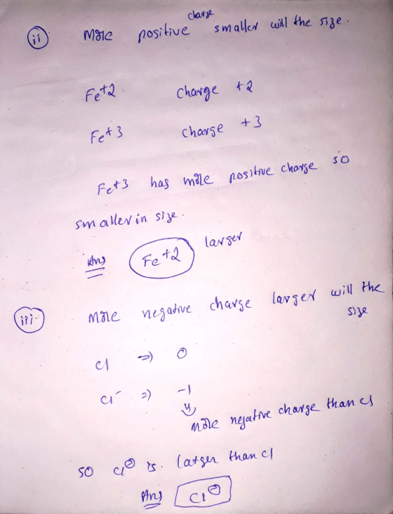 charge more positive smaller will the size. Feta charge ta +3 Fet3 charge so Fet3 positive charge has more smaller in size. l
