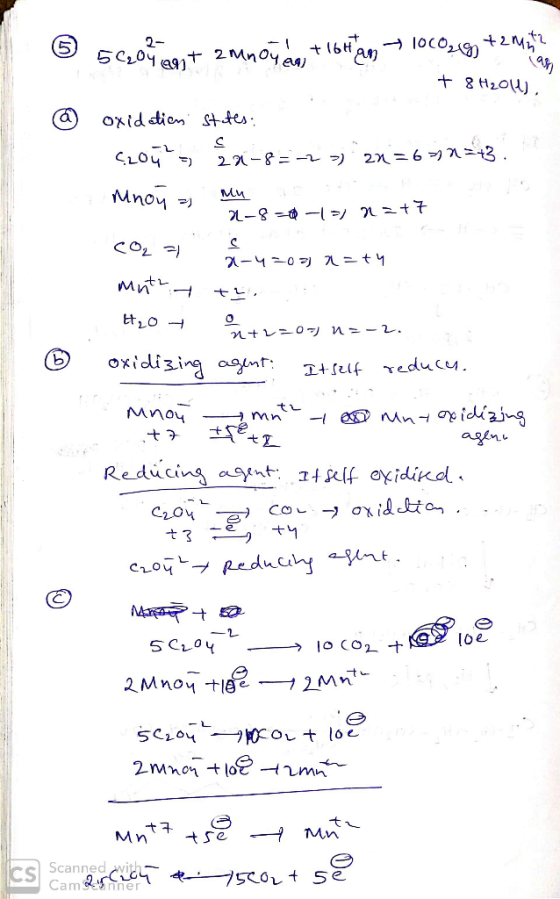 ③ 5620 ront annoua + 16than 1000. g +2 M2 + 8H2011), % oxidation states: Czou, 21-8=-2 - 2x=6737=43. Mnou a my 21-8- ->) 22+7