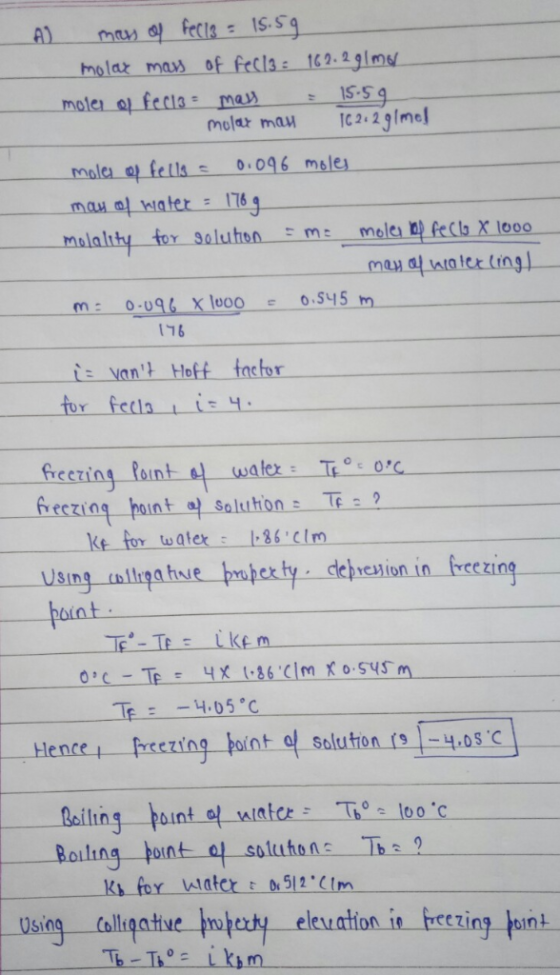 moler o fecis ma 와 : 1S-S malea o fe tis0:096 msle maw of ialer 176 malalthy for soluthon ms molc B feCb X looo vant Hoff tn
