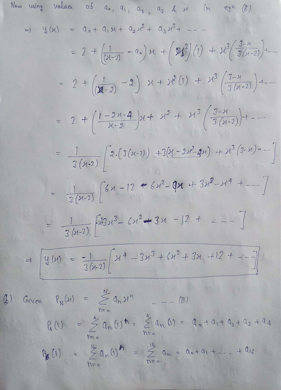 E ancor Nome wing values of ao, au a, , 4, 4 и & in eqh (8) - y (3) got an+ a, x² + QzH3 + = 2 + - (04-3) -a) 4 * + ( på:) ()