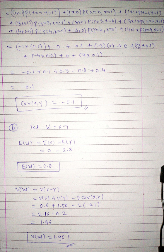 = (1-1) P(x=4,4=17) +440) PCX= 0,4=1) + (1x1x P6x=1,4=1) + (3x61)) p (453, X=-1) + (380) PLY= 3,450) + ( 3X1XP(Y=3 ,x=1) + (L