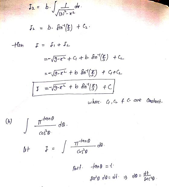 Ez = b. fint() + Cz. then I = fi + f2 =-19-22 + a + b sin () +C --Jg-ek 76 fint ($) + G=C2 I =-1g-p? + b fin ) +C1 where. G
