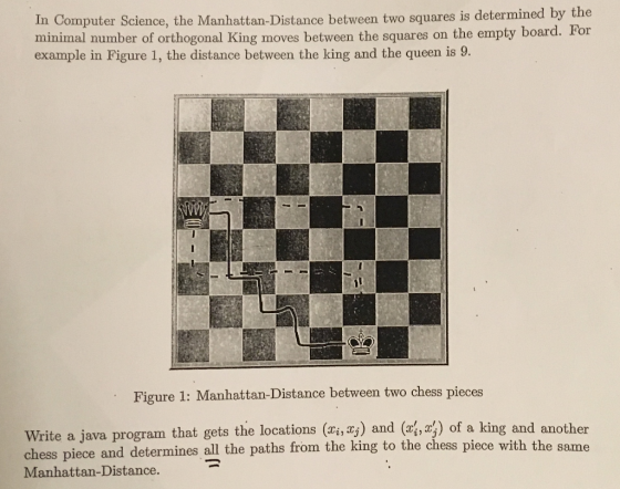 In Computer Science, the Manhattan-Distance between two squares is determined by the minimal number of orthogonal King moves