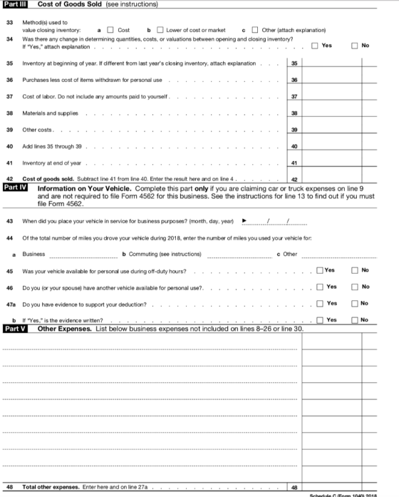 Part III Cost of Goods Sold (see instructions 33 Method(s) used to value closing inventory: a Cost Lower of cost or market Wa