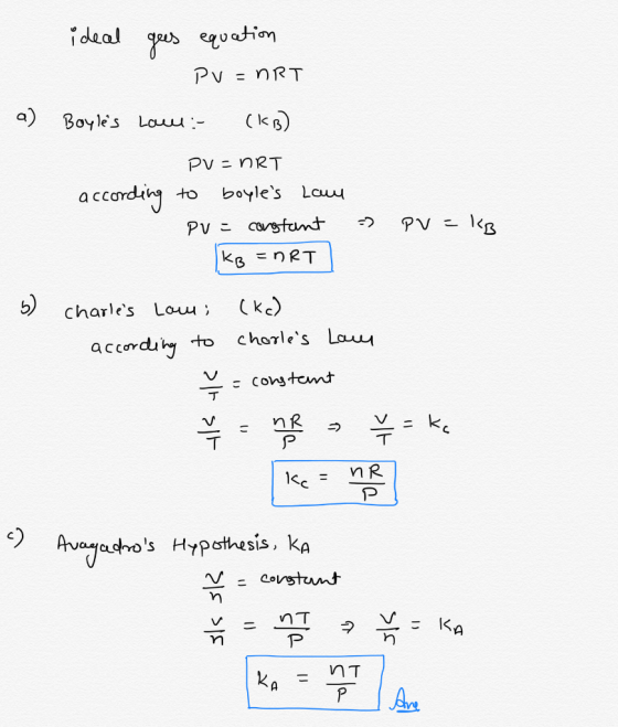 i decal gees equation PV = nRT a) Boyles Lowe:- (kB) PV=nRT according to boyles Law PV = constant =) KB =nRTI PV=KB 6) char