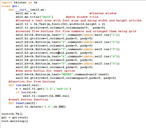 import tkinter as tk class gui: def __init__(self,m) : self.mn = m #Creates window self.mn.title(Get4) #sets window title #