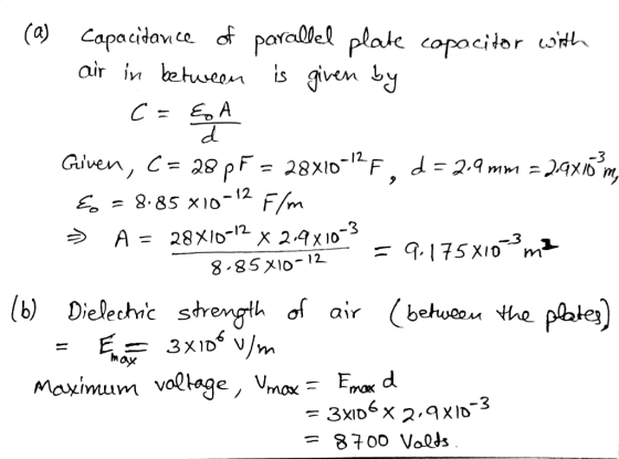 CEA F 8 85 x1o-12 F/m 8-85x10-12 (6) Dielecht strength of ar ĆbehooMthe Pale) 6 = 8700 VoQds