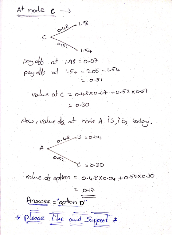 At node e 1.98 0.48 С 0.52 1:54 Day off at 1.980-07 pay off at 1.54 = 2:05 -1.54 -0.51 value atic -0.48x0-07:40-52X0.5) 0-30