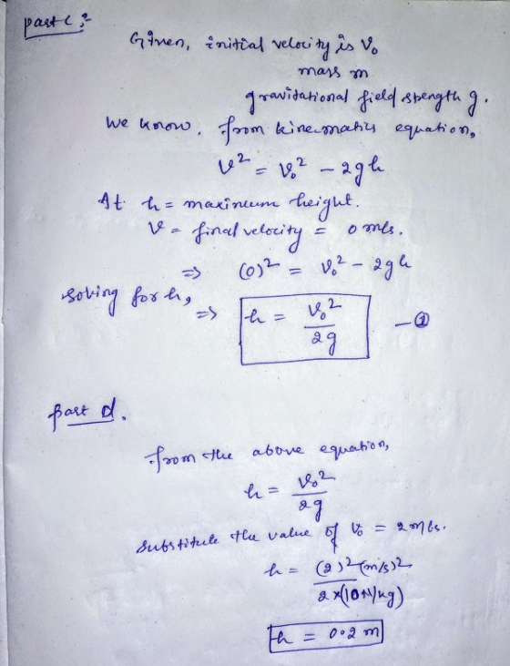paste Giren, initial veloci velocity is vo mass m gravitational field spengthg. we know from kinematics equation, 12 - 1² - 2