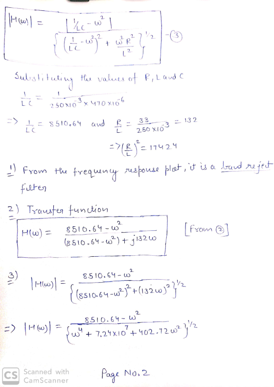 means the will 2 W² + (ico) Substi the values of R, Lande stituting tes 3 250 X10 X 470x106 33 I 8510.64 LO and R- 132 ل الله