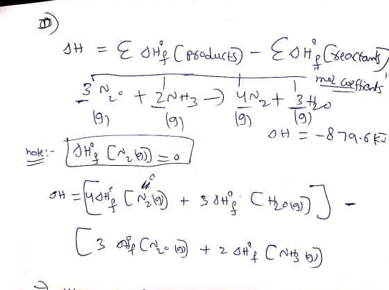 19) (9 (9) 19) oh=-879.6 ku SH = E O Mig Crooduca) - Eore Cseoctanfy 3 No + 2NH3 ) Un at the I mol weffients hogy a polog Cr