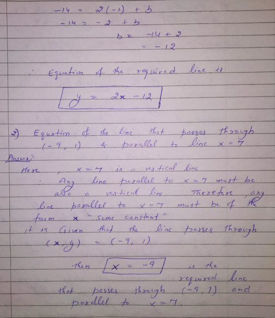 -14 = - 14 - - 21-1) + b - 2 + b ba -14 + 9 = -12 Equation of the required line is Merc 2 Equation of the line that passes th