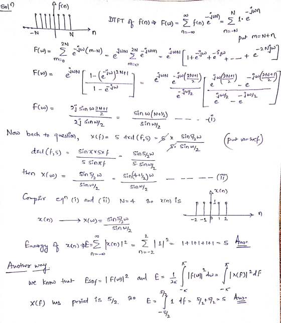 teyw - iw Sol? ↑ fin) N -Jwn DTFT of fro a Fews - fons en Elie n NEN N 2N put mantn -2 NWT F(w) = Seww(m-N) JUN 2N - jum 2 MU