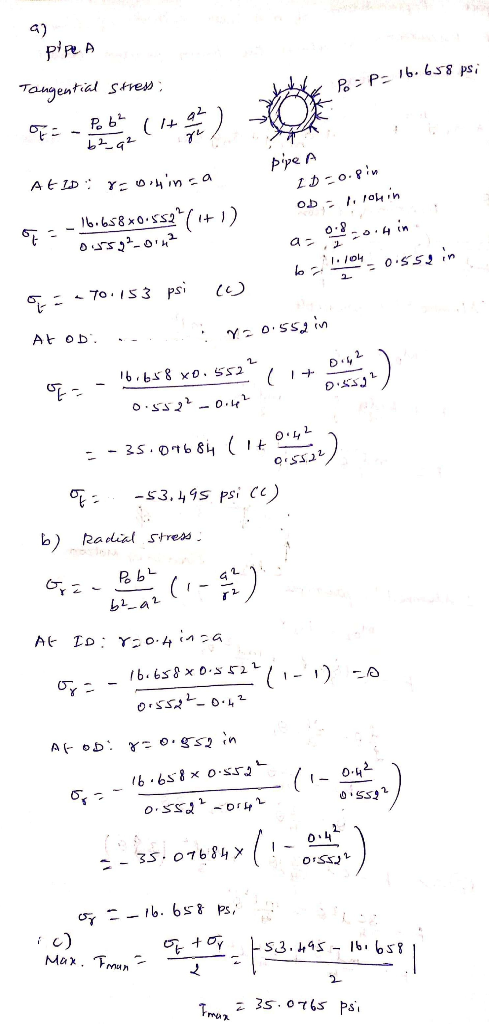 pipe A P P Tangential stress -16.658 ps, F - Bb (14OF 12.927 AEZD : 8=ornina _16.658x0.5527i+1) pipe A ID=0.pin Oblirohin 08.