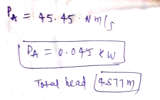 PA = 45.45 Nmls PA=0.045kW Total head (4.811m)