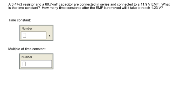 A 3.47-? resistor and a 80.7-mF capacitor are conn
