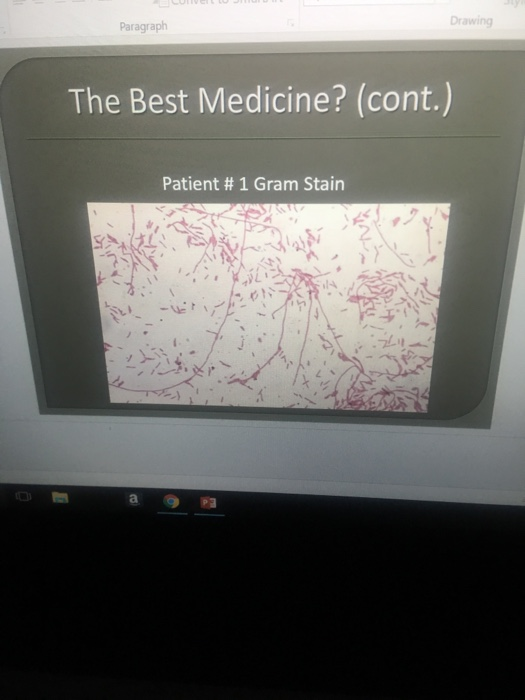 Drawing Paragraph The Best Medicine? (cont.) Patient # 1 Gram Stain โน้