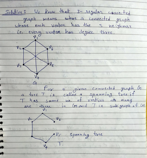 Solution : We know that 3- regular connected graph means whos a connected graph whose each Verten has the heighours ic, every