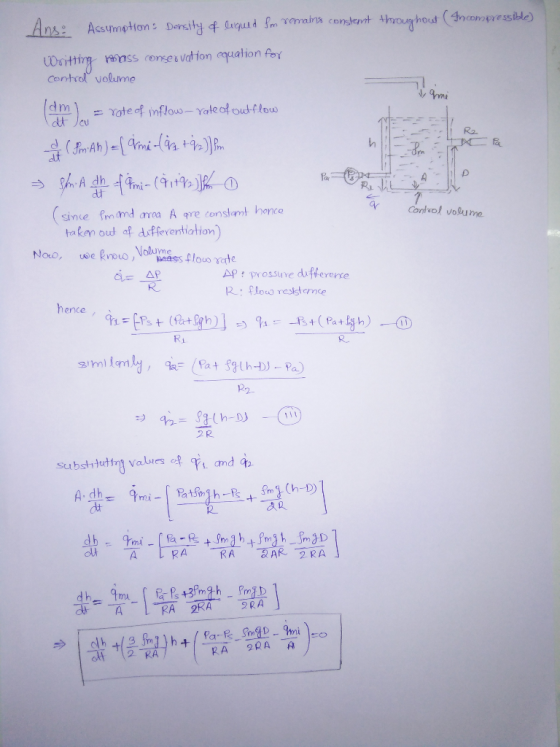 Control volume Ans: Assumption: Density of liquid Sm remains constant throughout (Ancompressible) writting pass conservation
