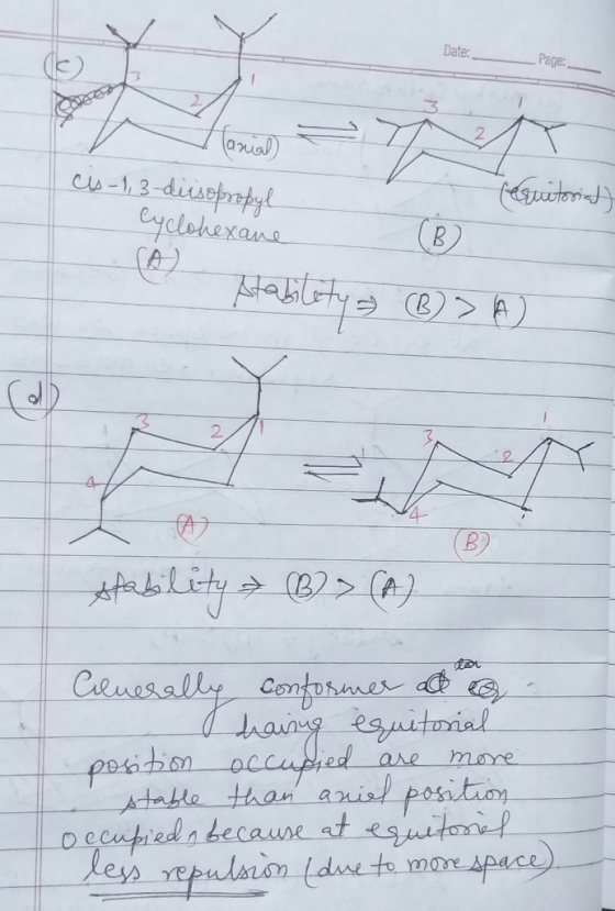 Date:. Page: Carial cy-1, 3-diisopropyl Cycle Халло requitoried) stability 3 (B) > A) #tability B > CAD Cluerally conformer a