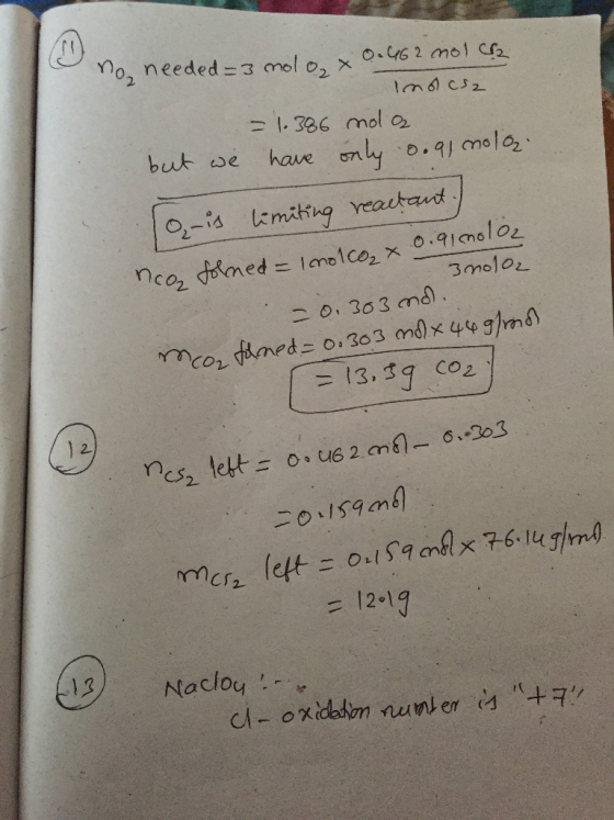 no needed=3 molo, x 0.462 molch Inocsa = 1.386 mola but we have only 0.91 molo o is limiting reactant nco, forned = 1 nolco₂