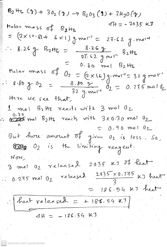 molt 8.26 g gimin 0.20 mol Molar mass of O2 = mori gro مه 8.80 g 0.275 mol O2 AB2 HG (9) + 30₂ (9) > B2O3 (9) + 3H2O(g) Molar