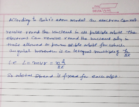 Date DELTA Pg No According to Bohrs atom model an electron cannot revolve round the nucleus in all possible orbits. The elec