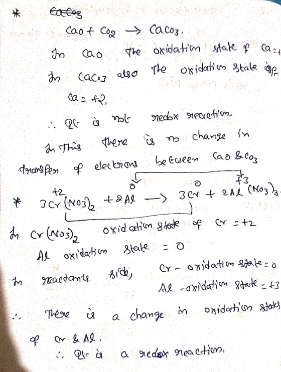 L Cao + Coa → CaCo3. In cao The oxidation state of cast In cacos also the oxidation stake ige carta ar à not redox reaction I