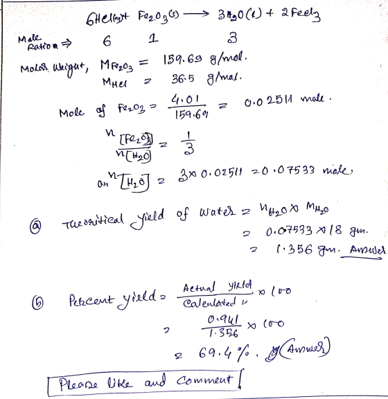 GHellayt Faz 096) -> 3490(+ 2 Feelz Meleton = 6 1 3 Malah Ukigut, Megos = 159.69 g/mol. Muel a 36.5 glmal. 04.01 Mole of Fez