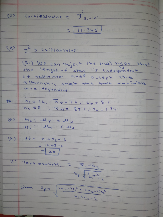 re ces critical value = Crititalrolne = 2²3, 0.01 30.0L - I 11.345 y critical value. (B-) we can reiect the hull hypo. that t