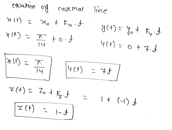 equation of normal line nit) Hot Fnot y(t) = yot Fit 117) ㅈ lu toit 46+) ot7.st Alt) i 14 464) = 75 7+ z(+) = Zo + Fzit 1 + (