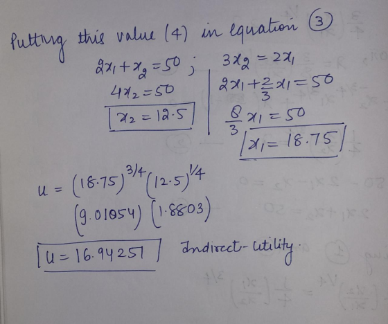 putting this value (4) in equation 3 2x1 + x = 50; 3x2 = 24 - 422=50 241 +2 x1=50 T22 = 12.5 8x1=50 /x = 18.75/ u = (16-75)34