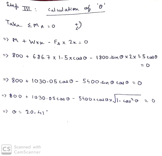 of o Step II : calculation Take Emaio + - Mt Waze - Fsx 22 = 0 => 800 + 686.7x1,5x cresco - 1800 sino x2x 1, 5 caso => 800