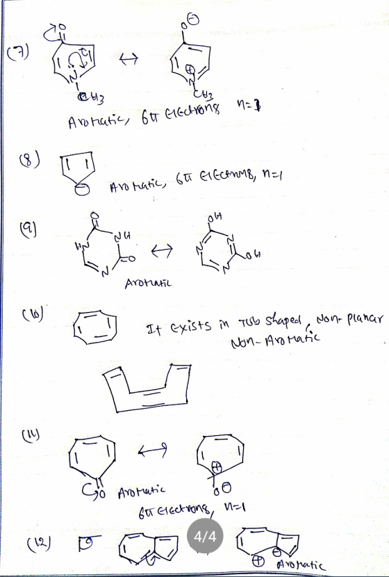 Aromatic, 6T ELECAMM8, n=1 (3) H IN at Arratic, ott Glectrong n=3 olt a) dut H Arotratil (6) It exists in tob shaped, Non-pla