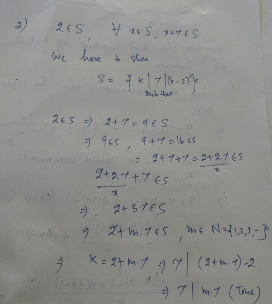 QES 2+2 7+T ES wn 2) VRES, RATES We have to show 2 k LES = 9+1=9ES =) 9ES, 9+7=16 ES 2+1+1=2+2.TES such that 21 기 = ) ME N={1
