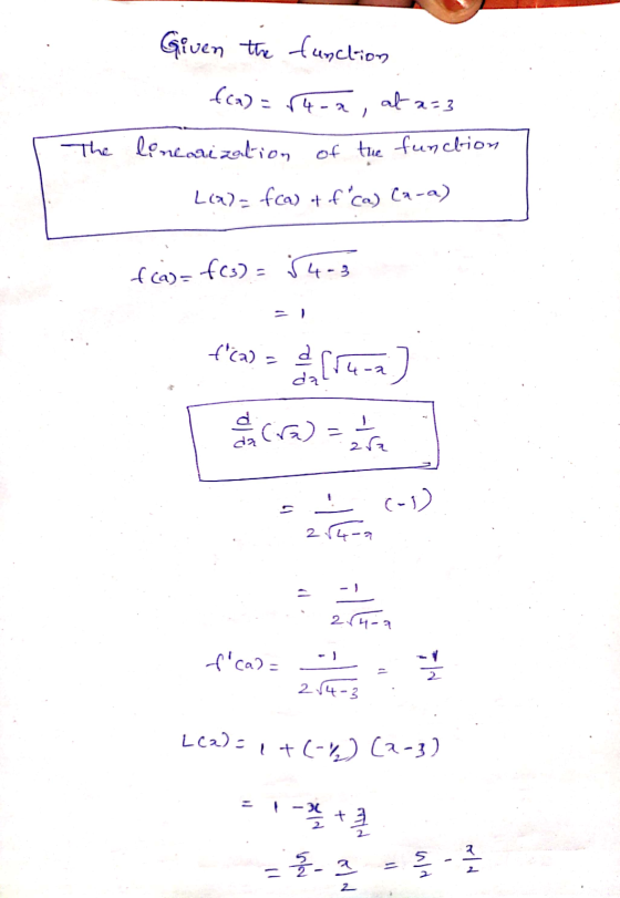 Given the function (ca) - - a, alt x-3 The linearization of the function Lia)= fca) of of ca) Ca-a) f(a)= f(3) = 54-3 fa L-