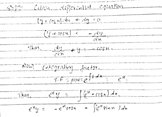 Catch ifferential equatioun (a + cosind the prody = 0 (fano -dy cin Thu. + COSILA Now, integrating force.ox.. 1. F = Mod=eft