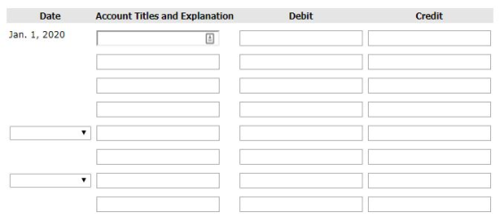 Date Account Titles and Explanation Debit Credit Jan. 1, 2020