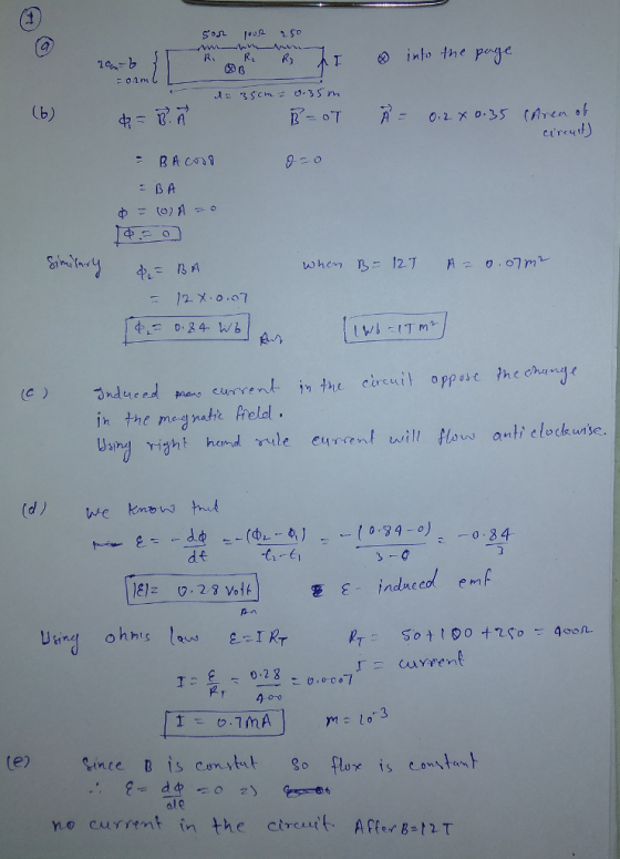 (b) 电 curcu : BAC in the meg nahe Prelal Uynd 깨ht hemd ,,ul e curre nl will flow ant e lockwlse (d we kmbns t 0-34-0), 一0.84