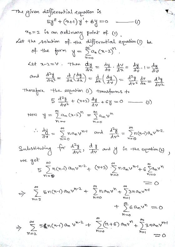 =0 *6=2 is an n=0 The giren differential equation is sy +(a+) y+6y= ordinary point of (0) Let the solution of the different