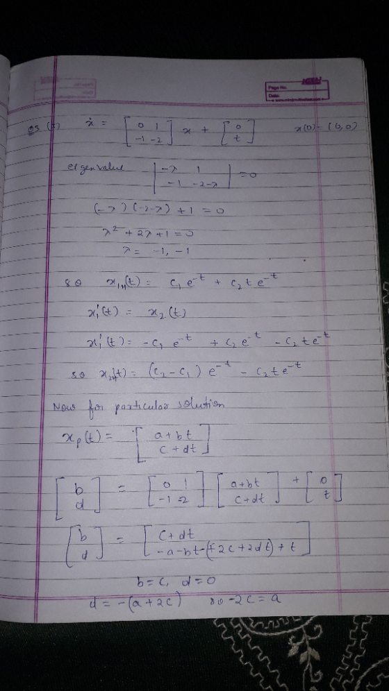 03.02. To --2 2(o)-(60) - er genvalue 1-2 (220-2-7)+1=0 2 +20+1=5 7 = -1, -1 so it) - Ciet & Cat et 2 (t) = x (t.) a(t) = -c,