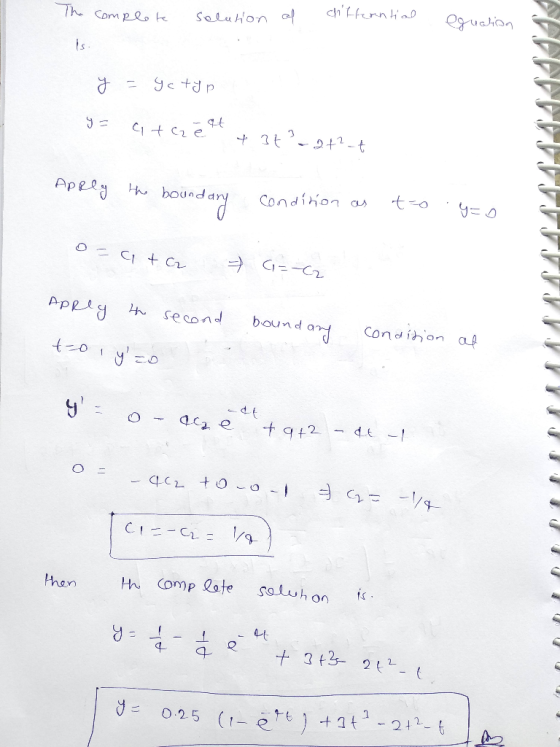 The complete solution al chifferential eguation y = yetup y = atzet + 3t²-24²_t Apply the boundary condition as to y=0 o=ata