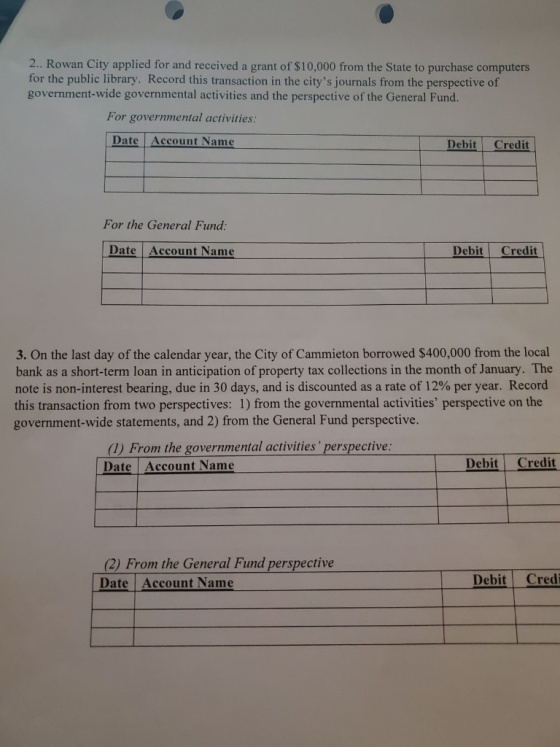 2. Rowan City applied for and received a grant of $10,000 from the State to purchase computers for the public library. Record