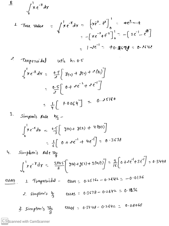B dx I True value Ive down fue.*), - teine -{xempt -(2é- е té lo l-ge to.4672 = 0.7642 . Trapezoidal lets h=0.5 Ive *